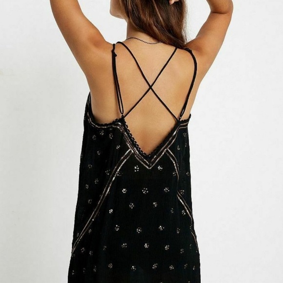 NWOT Free People Black w/ gorgeous bronze sequin detailing and crisscross straps - Picture 4 of 13